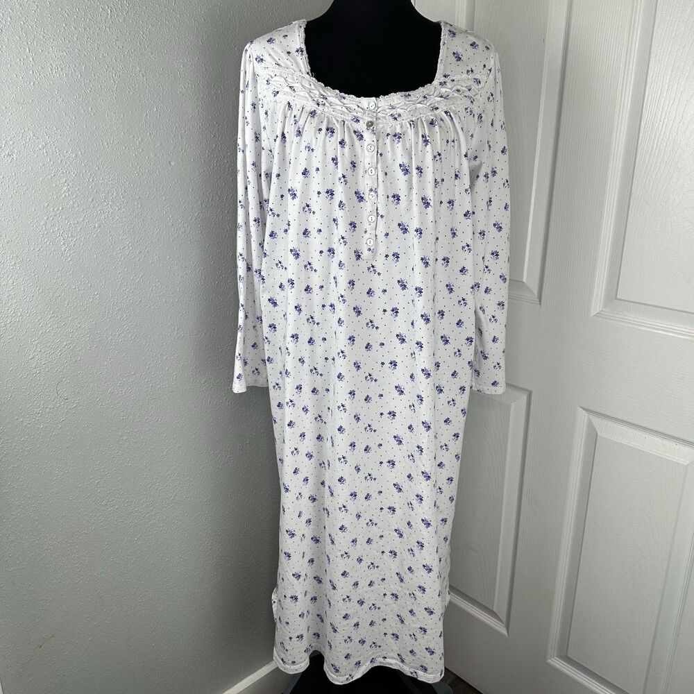 Eileen West Ballet Nightgown Size Large Long Sleeve Maxi Floral Cottage Prairie